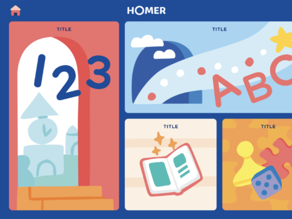 HOMER main menu with subject tiles in a shallow category grid