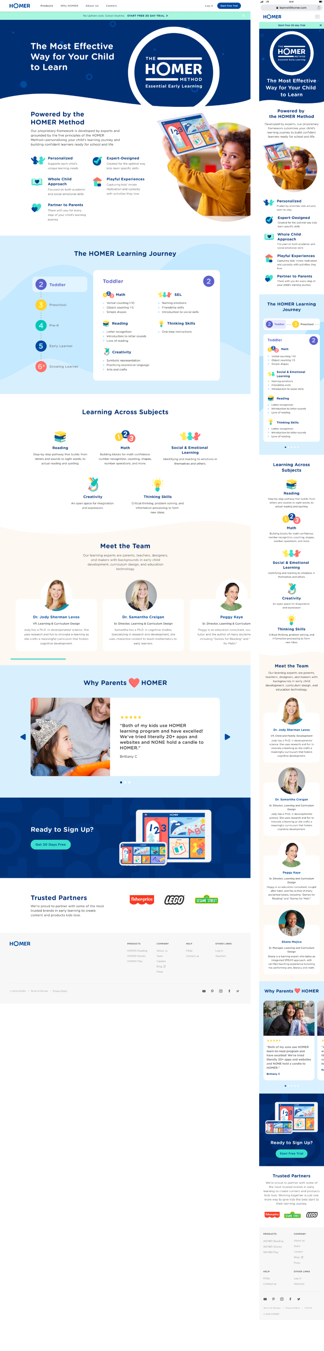 HOMER learning journey page — desktop and mobile mockups