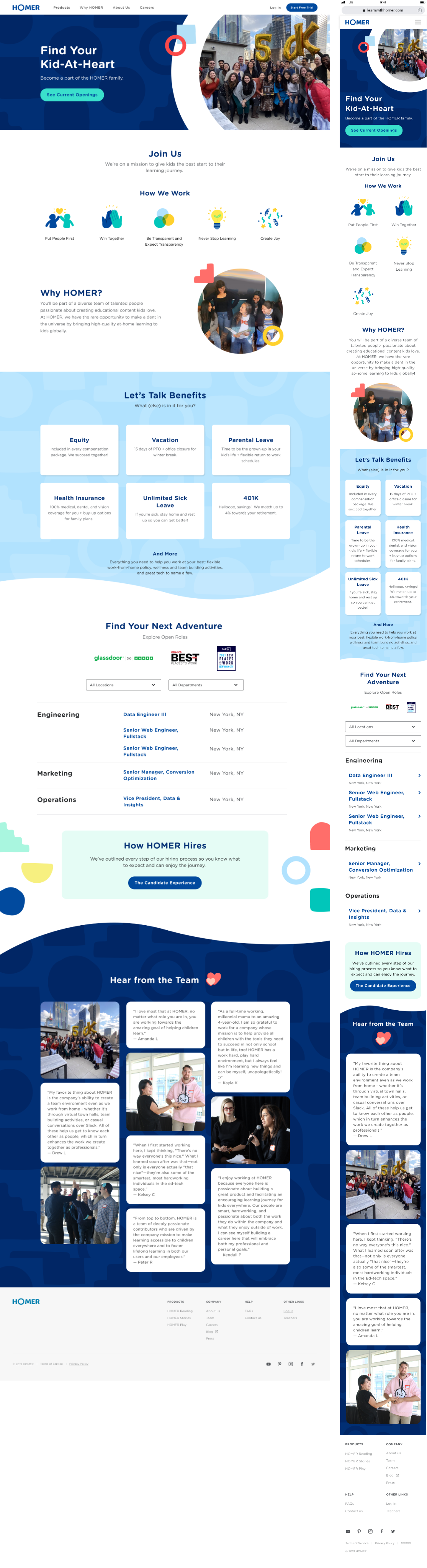 HOMER Learn and Grow landing page — desktop and mobile mockups