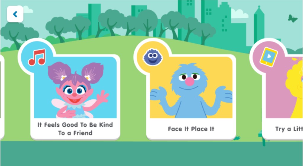 Shipped submenu — horizontal scrolling content cards on simplified illustrated background